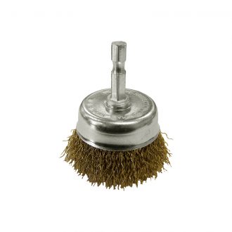 CUP BRUSH - Brass Coated HD Steel Wire 50mm Diam with QR Hex Shaft