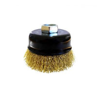 CUP BRUSH - Brass Coated HD Steel Wire 75mm Diam with M14 Thread Adaptors