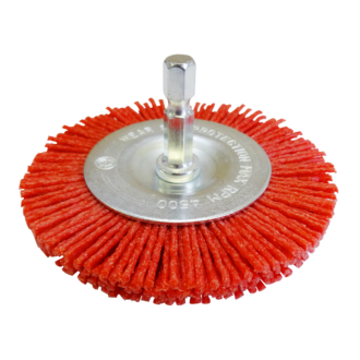 ABRASIVE WHEEL BRUSH - NYLON Filaments 75mm Diam with Hex Shaft