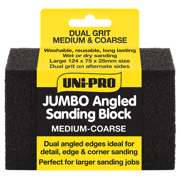 SANDING BLOCK - SPONGE JUMBO Medium-Coarse Uni-Pro 125mm x 75mm x 25mm Angled Sides