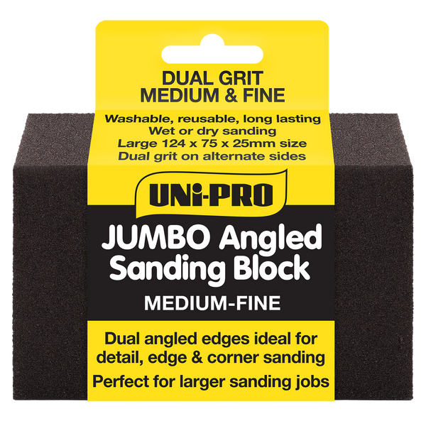 SANDING BLOCK - SPONGE JUMBO Medium-Fine Uni-Pro 125mm x 75mm x 25mm Angled Sides