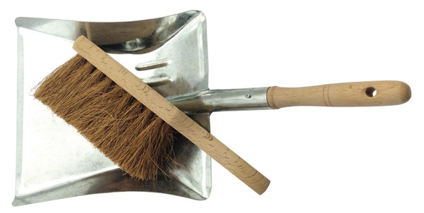 Metal Dustpan Fire Shovel with coco fibre brush