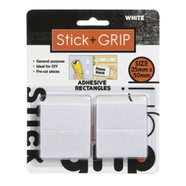 Stick & Grip Hook&loop 25x50mm White Pk6