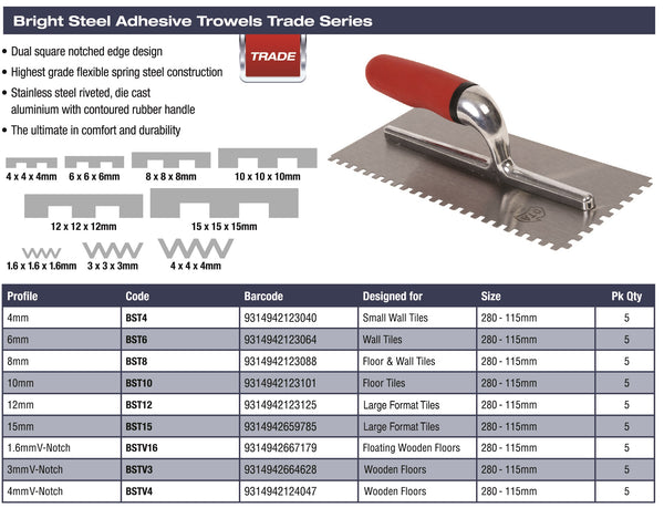 DTA Adhesive Trowel Notched 10mm