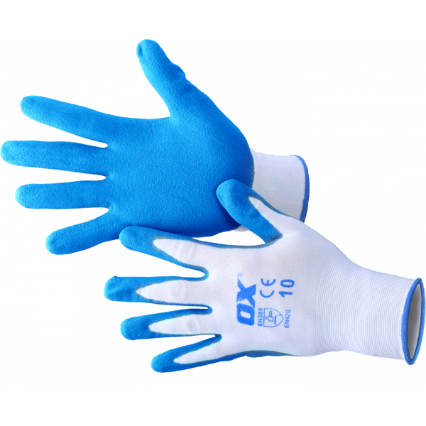 OX Gloves Polyester Lined Nitrile Safety Size 9 Large 5 Pack